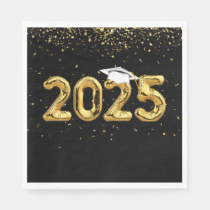 Graduation 2024 Gold Balloons and White Cap Napkin