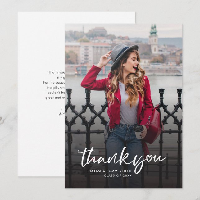 Graduation 2024 Grad Photo Script Thank You Invitation (Front/Back)