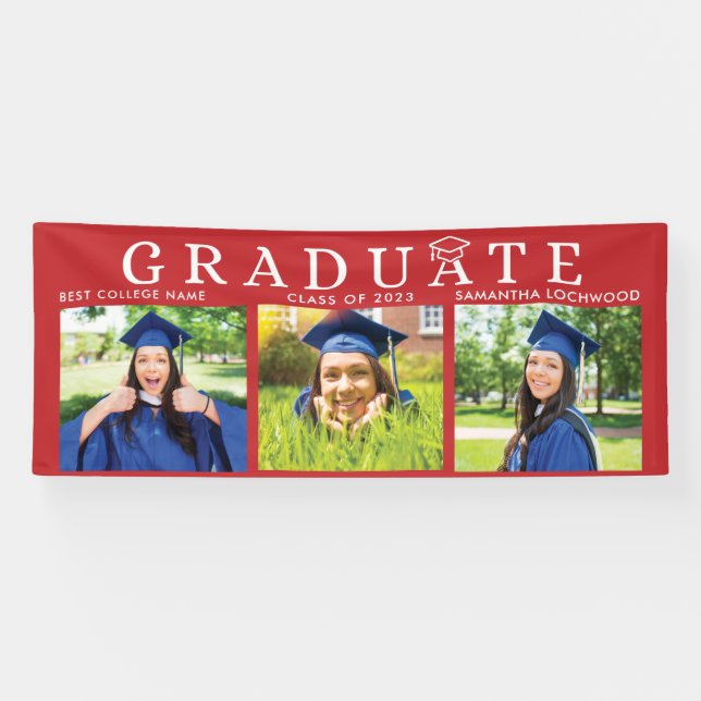 Graduation 2024 Grad Photos Red Party Decor Banner (Horizontal)