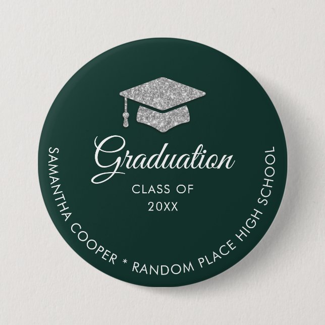 Graduation 2024 Green and White Keepsake 3 Inch Round Button (Front)