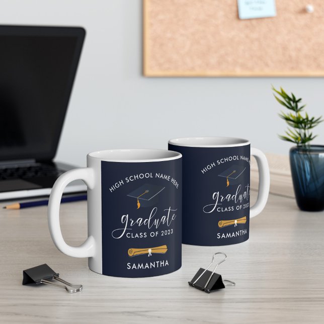 Graduation 2024 Navy Blue Personalized Two-Tone Coffee Mug (Creator Uploaded)