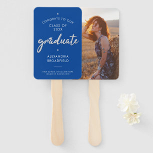 Graduation 2024 Photo Blue Script Graduate Party Hand Fan
