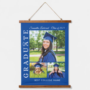 Graduation 2024 Photo Collage Blue Grad Keepsake Hanging Tapestry