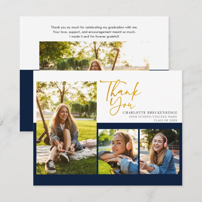 Graduation 2024 Photo Collage Graduate Thank You Card (Front/Back)