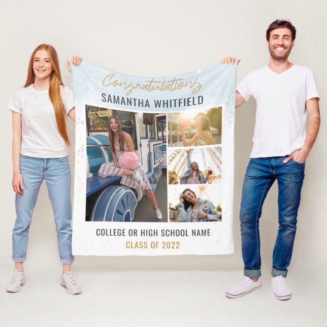 Graduation 2024 Photo Collage Modern Keepsake Fleece Blanket (In Situ)