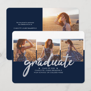 Graduation 2024 Photo Collage Navy  Announcement