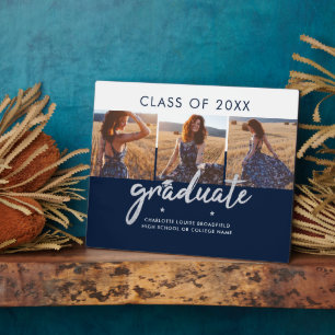 Graduation 2024 Photo Collage Navy Blue Keepsake Plaque