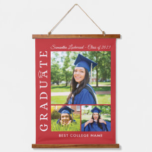 Graduation 2024 Photo Collage Red Grad Keepsakes Hanging Tapestry
