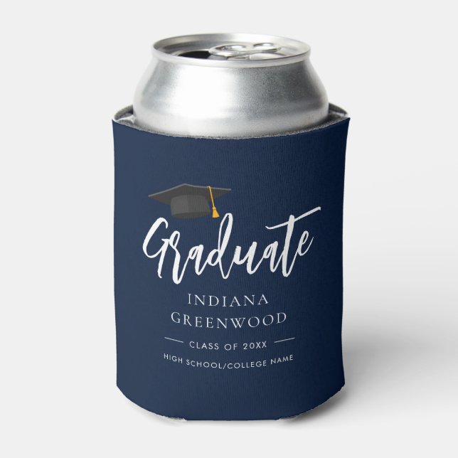 Graduation 2024 Script Navy Blue Can Cooler (Can Front)