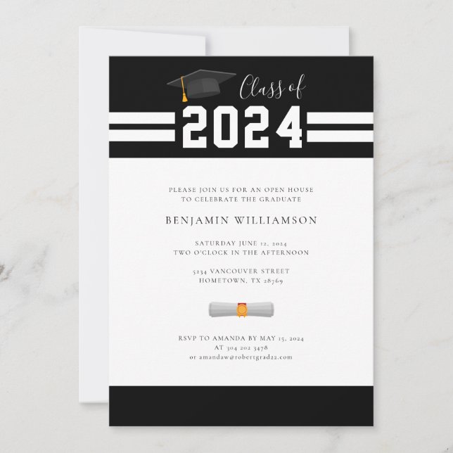 Graduation 2025 Black White Photo Invitation (Front)