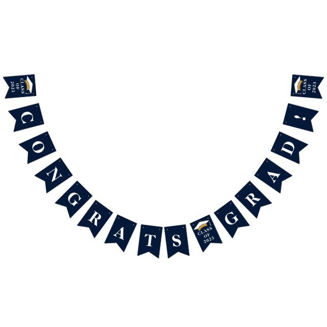 Graduation 2025 Congrats Grad Navy Blue White Bunting Flags (All)