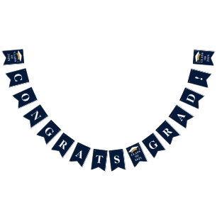 Graduation 2025 Congrats Grad Navy Blue White Bunting Flags