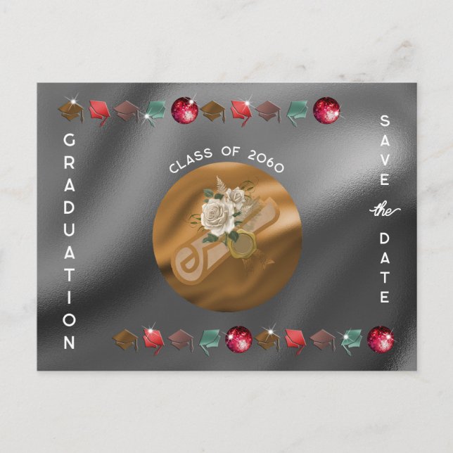 Graduation 2025 Disco Ball Diploma Save the Date Postcard (Front)
