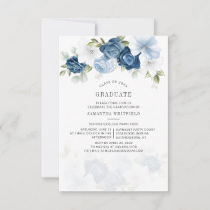 Graduation 2025 Dusty Blue Floral Grad Party Invitation