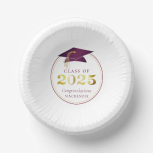 Graduation 2025 Faux Metallic Burgundy Gold Paper Plate