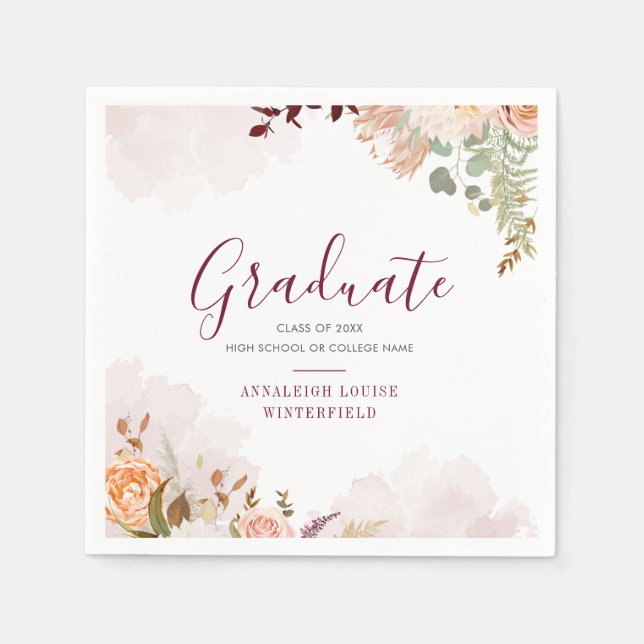 Graduation 2025 Floral Watercolor Party Paper Napkin (Front)