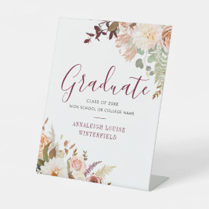 Graduation 2025 Floral Watercolor Script Pedestal Sign