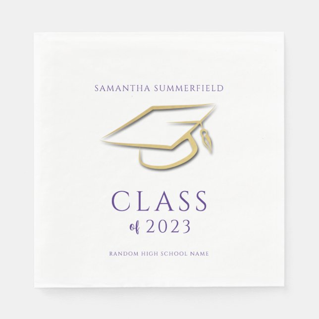 Graduation 2025 Gold Cap Grad Typography Party Napkin (Front)