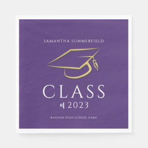 Graduation 2025 Gold Cap Purple Grad Party Paper Napkin