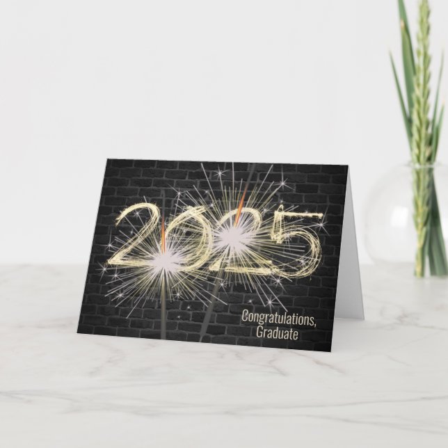 Graduation 2025 Gold Sparklers On Brick  Card (Front)