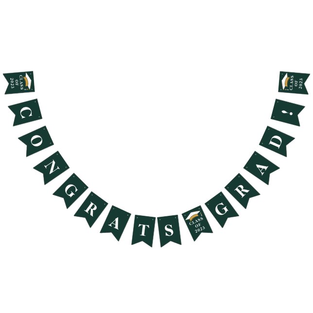 Graduation 2025 Grad Green White Bunting Flags (All)