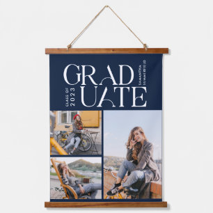 Graduation 2025 Grad Photo Collage Navy Blue Hanging Tapestry