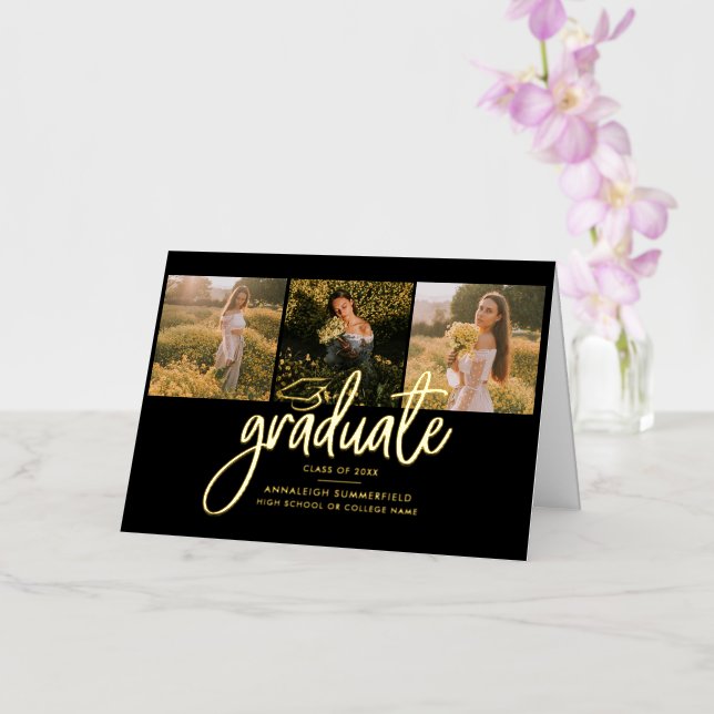 Graduation 2025 Grad Photo Gold Foil Faire-part (Orchidée)