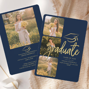 Graduation 2025 Grad Photos Script Navy Blue Announcement