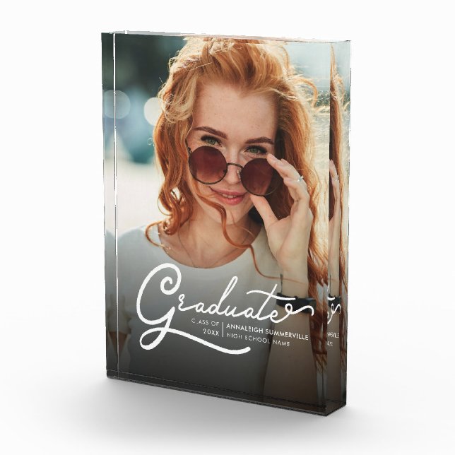 Graduation 2025 Modern Script Grad Keepsake Photo Block (Right)