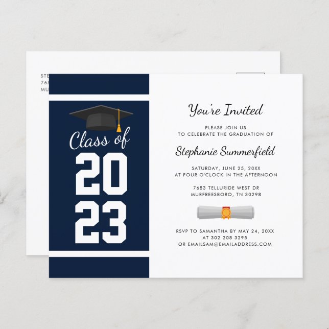 Graduation 2025 Navy Blue Party Invitation (Front/Back)