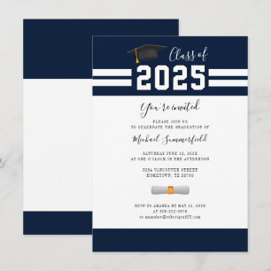 Graduation 2025 Navy White Minimalist Grad Party Invitation