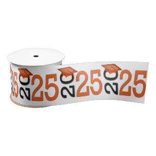 Graduation 2025 Orange and Black Satin Ribbon