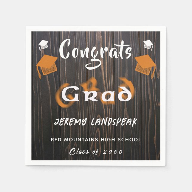Graduation 2025 Orange & White Blurred Text Napkin (Front)