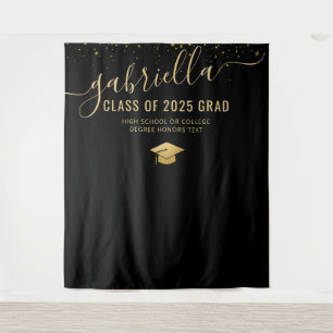 Graduation 2025 Photo Booth Selfie Backdrop Black Tapestry