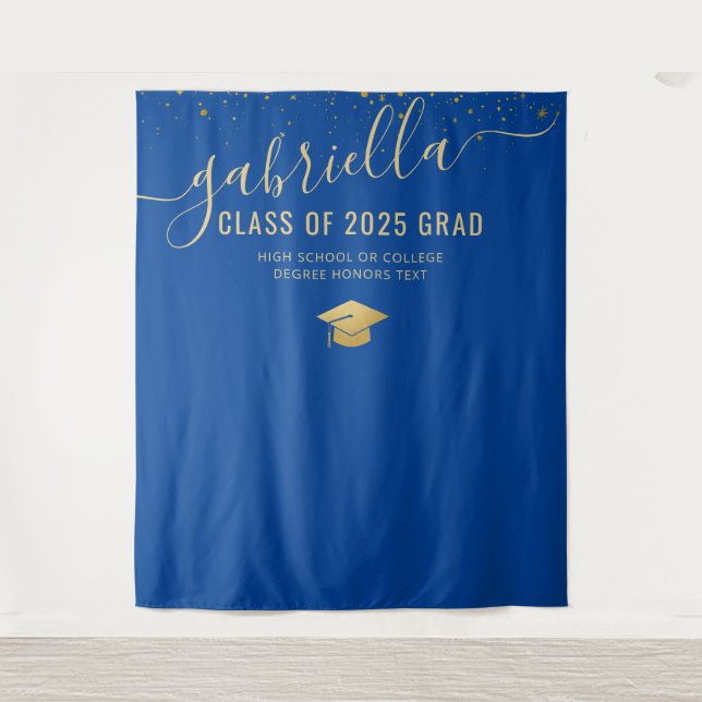 Graduation 2025 Photo Booth Selfie Backdrop Blue Tapestry (Front)