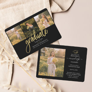 Graduation 2025 Photo Collage Black Script Grad Announcement