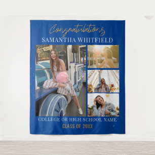 Graduation 2025 Photo Collage Blue Backdrop Tapestry