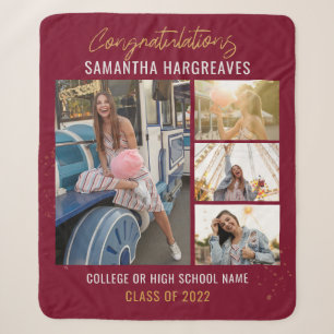  Graduation 2025 Photo Collage Burgundy Grad Sherpa Blanket