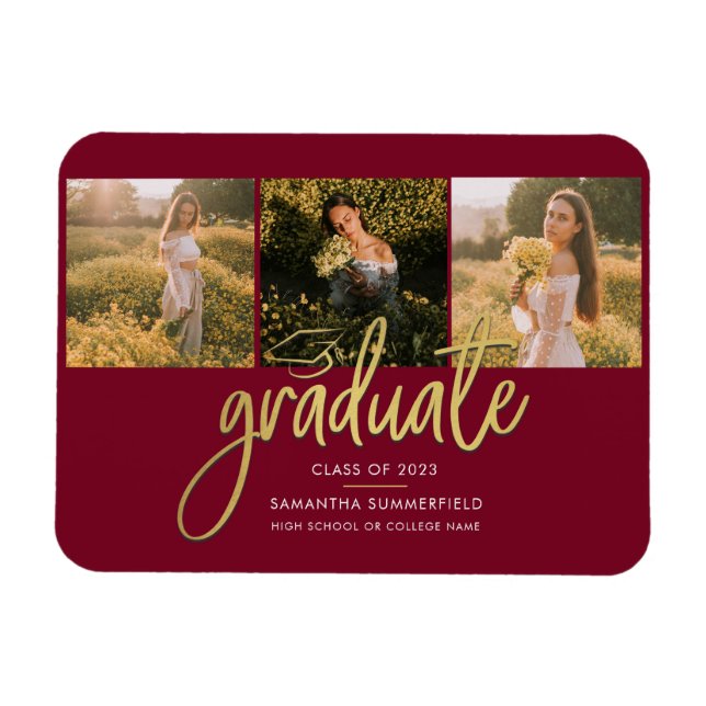 Graduation 2025 Photo Collage Grad Announcement Magnet (Horizontal)