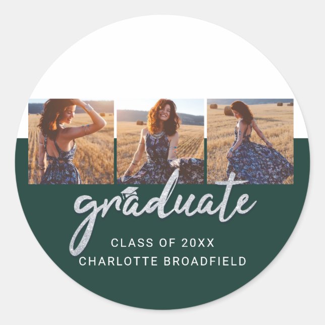 Graduation 2025 Photo Collage Grad Classic Round Sticker (Front)