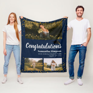 Graduation 2025 Photo Collage Grad Keepsake Fleece Blanket