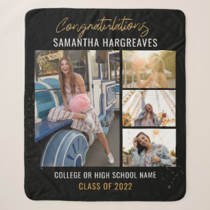 Graduation 2025 Photo Collage Grad Keepsake Sherpa Blanket