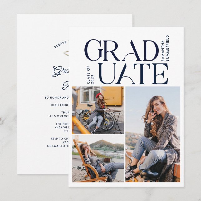 Graduation 2025 Photo Collage Grad Party Invitation (Front/Back)