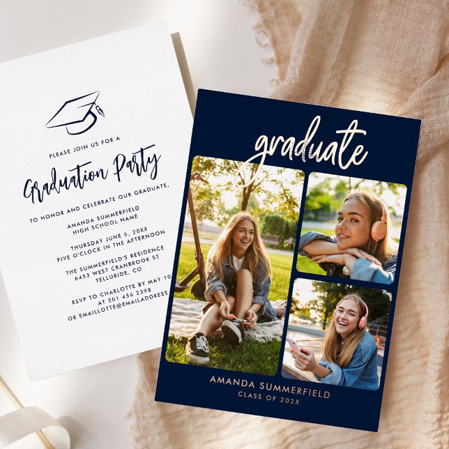 Graduation 2025 Photo Collage Grad Party Rose Gold (Graduation 2025 Photo Collage Grad Party Rose Gold Foil Invitation)