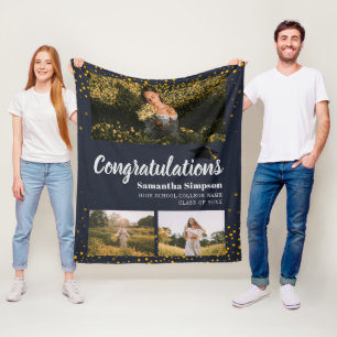 Graduation 2025 Photo Collage Graduate Keepsake Fleece Blanket