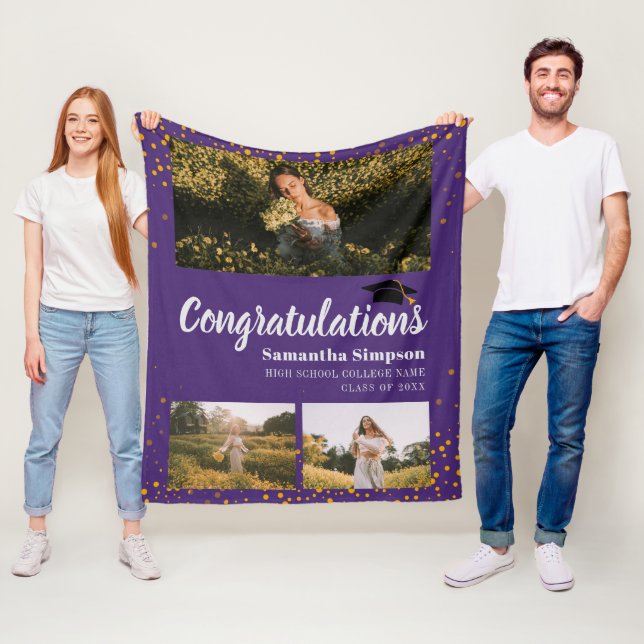 Graduation 2025 Photo Collage Graduate Purple Fleece Blanket (In Situ)