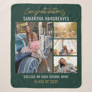  Graduation 2025 Photo Collage Modern Grad Green Sherpa Blanket