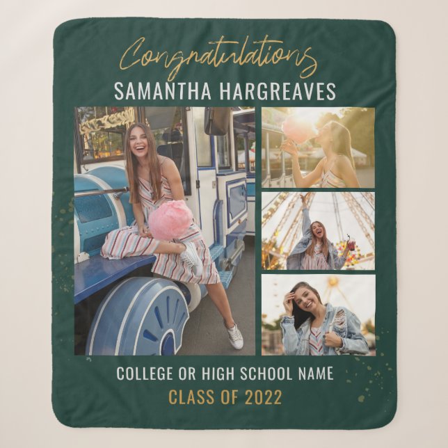  Graduation 2025 Photo Collage Modern Grad Green Sherpa Blanket (Front)
