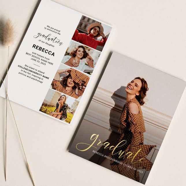 Graduation 2025 Photo Collage Script Faire-part (Graduation 2025 Photo Collage Script Gold Foil Announcement)