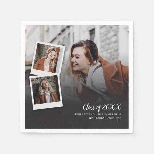 Graduation 2025 Photo Collage Script Grad Paper Napkin (Front)